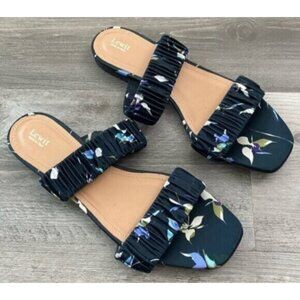 Lewit Elena Slides Sandals Satin Ruched Italy Double Strap Floral $175 Sz 40